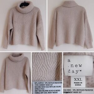 A New Day Sweater XXL Turtleneck Chunky Textured Knit Recycled Momcore Slouchy‎